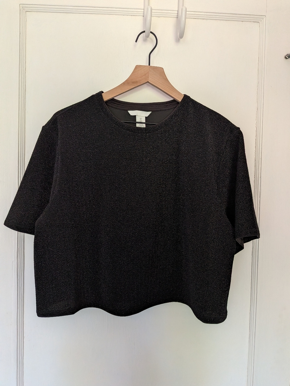 H&M Black Sparkle Short-Sleeve Crop Top | L